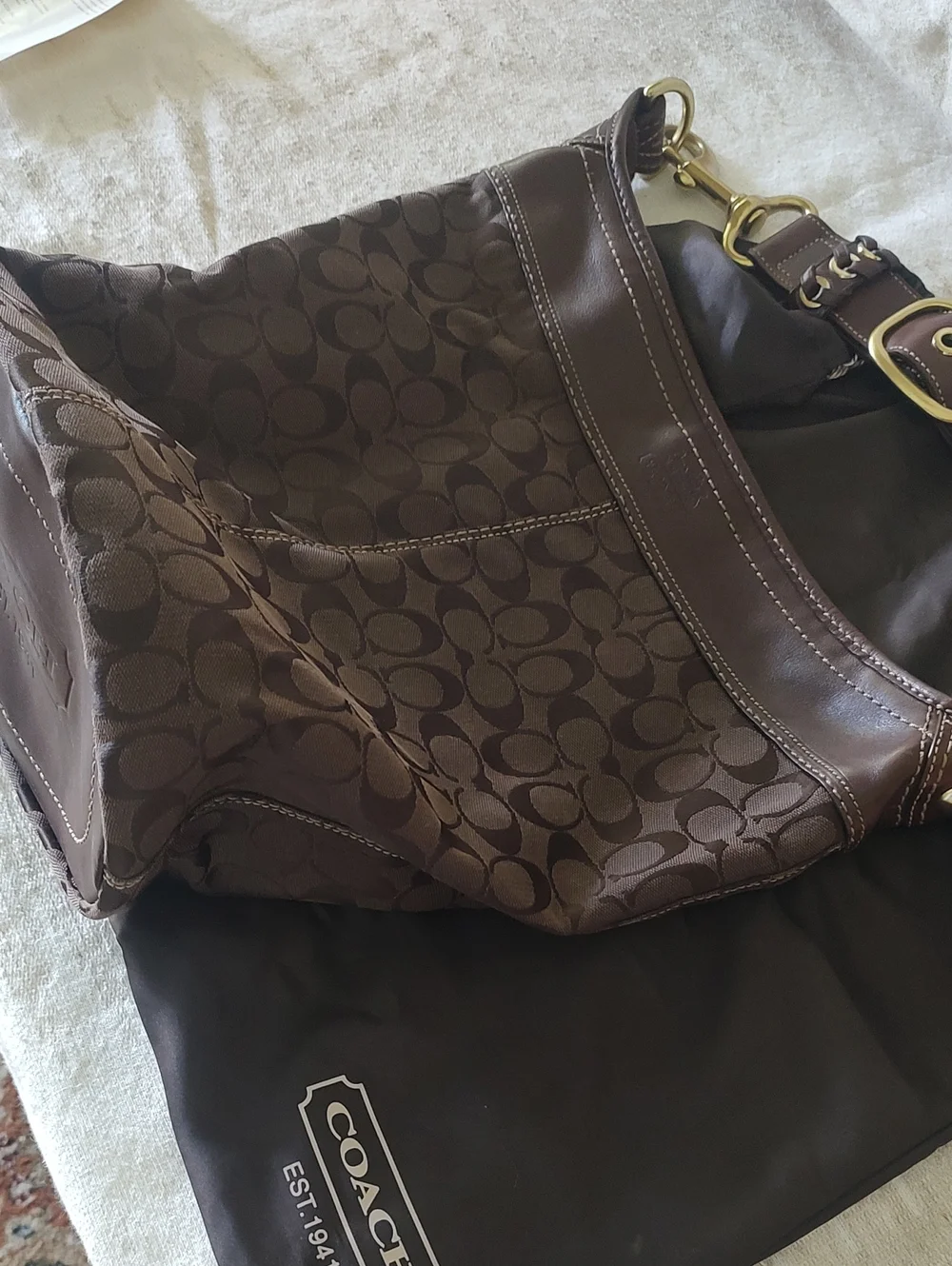 Coach Brown Signature Hampton Canvas Shoulder Bag Excellent Condition